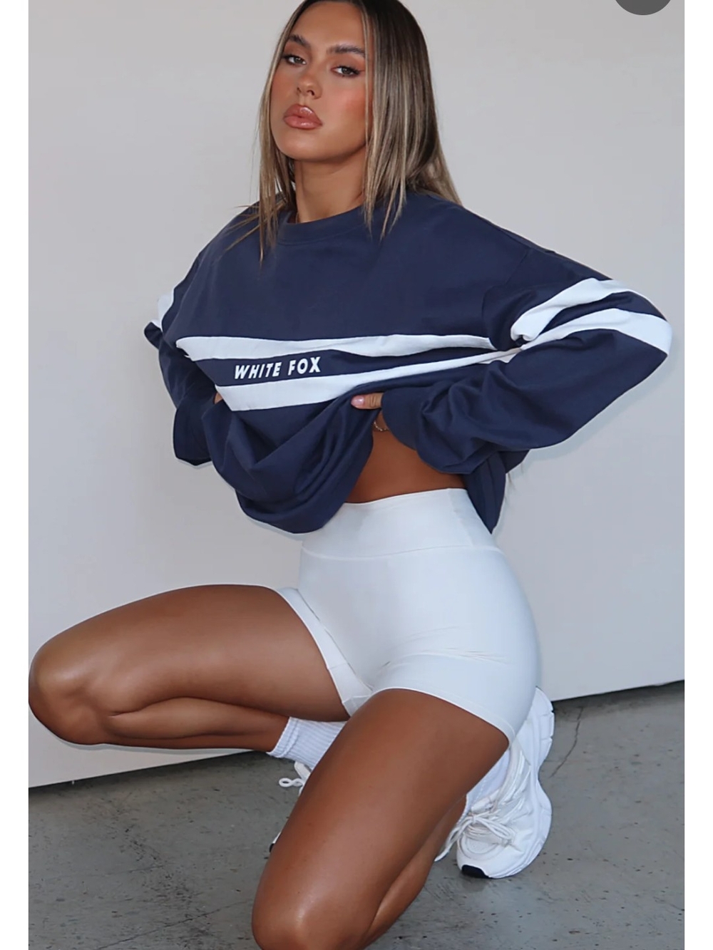 White Fox Navy Sweatshirt with White Stripe You're My Inspiration Long Sleeve M